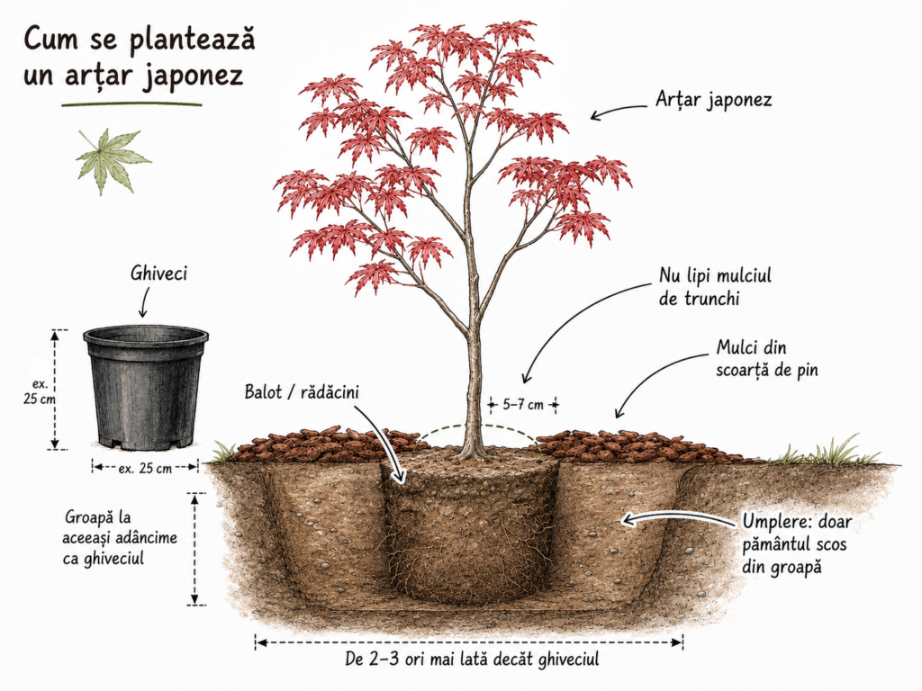 plantare arțar japonez în grădină